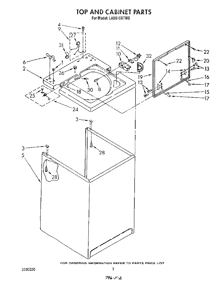 TOP AND CABINET , LIT/OPTIONAL Diagram and Parts List for LA5610XTN0  Whirlpool Washer