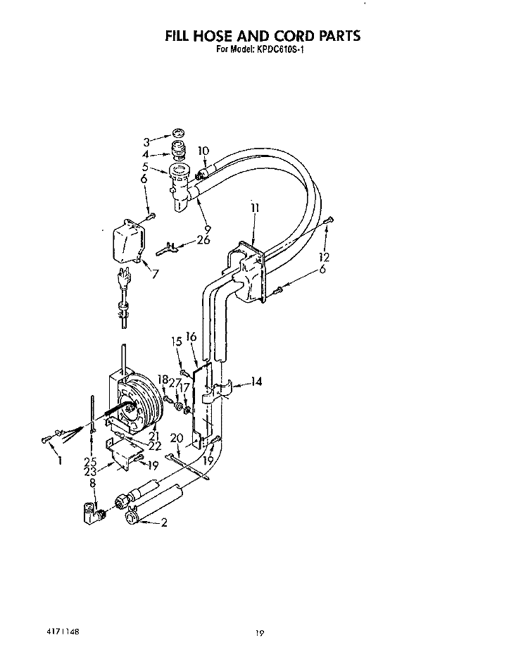 FILL HOSE AND CORD Diagram and Parts List for KPDC610S1  KitchenAid Dishwasher