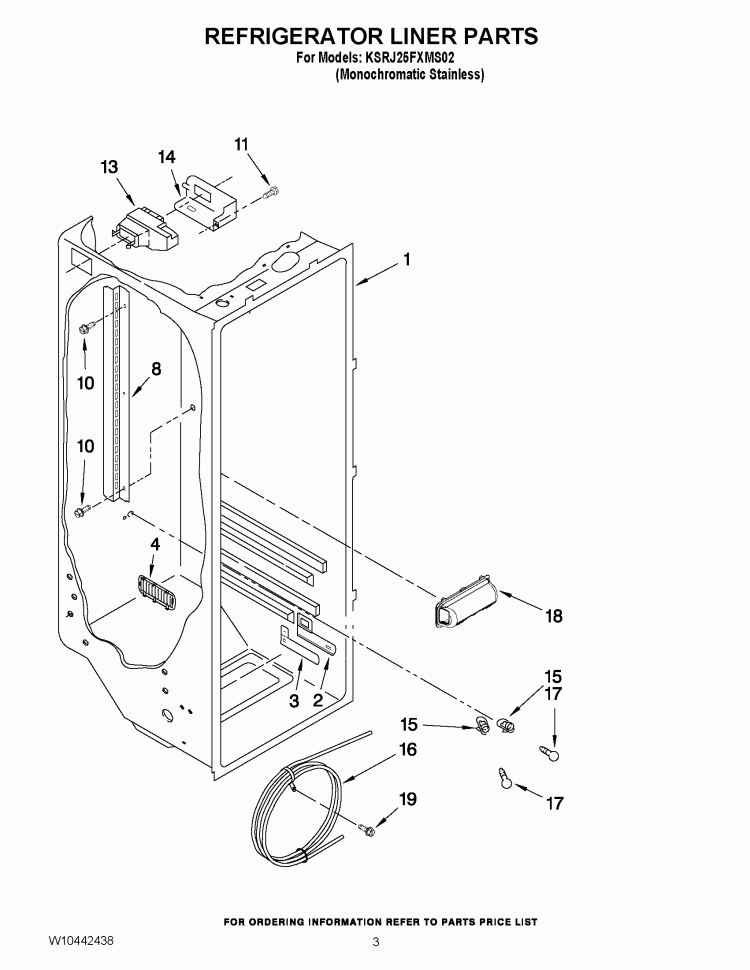 REFRIGERATOR LINER PARTS Diagram and Parts List for KSRJ25FXMS02  KitchenAid Refrigerator