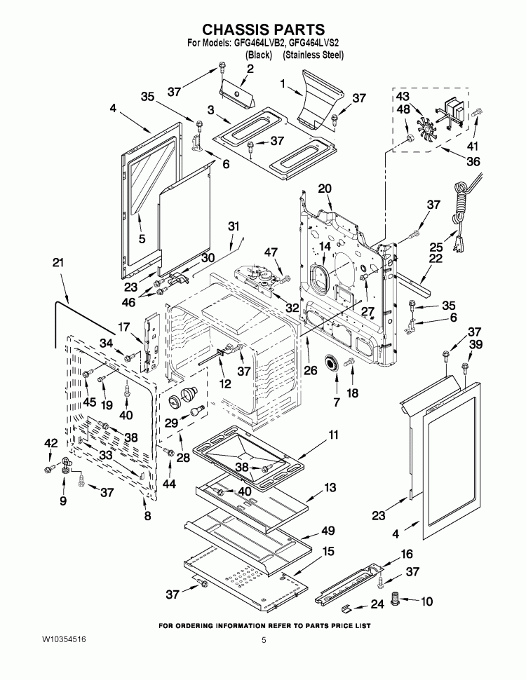 CHASSIS PARTS Diagram and Parts List for GFG464LVB2  Whirlpool Range