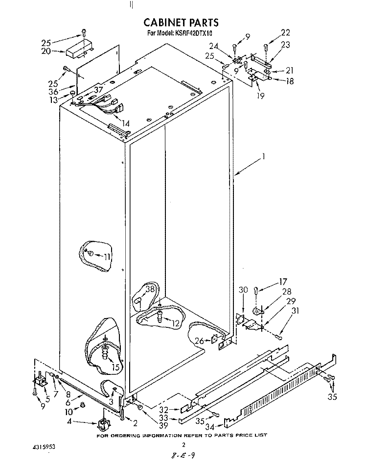 CABINET Diagram and Parts List for KSRF42DTX10  KitchenAid Refrigerator