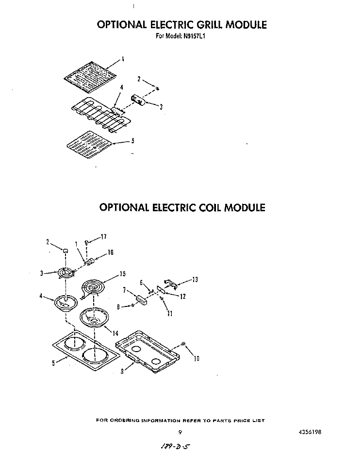 ELECTRIC GRILL , ELECTRIC COIL Diagram and Parts List for N9157L1  Roper Range