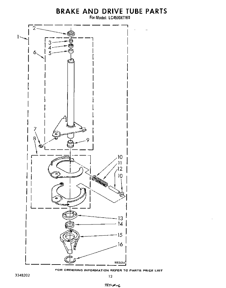 BRAKE AND DRIVE TUBE Diagram and Parts List for LC4500XTW0  Whirlpool Washer