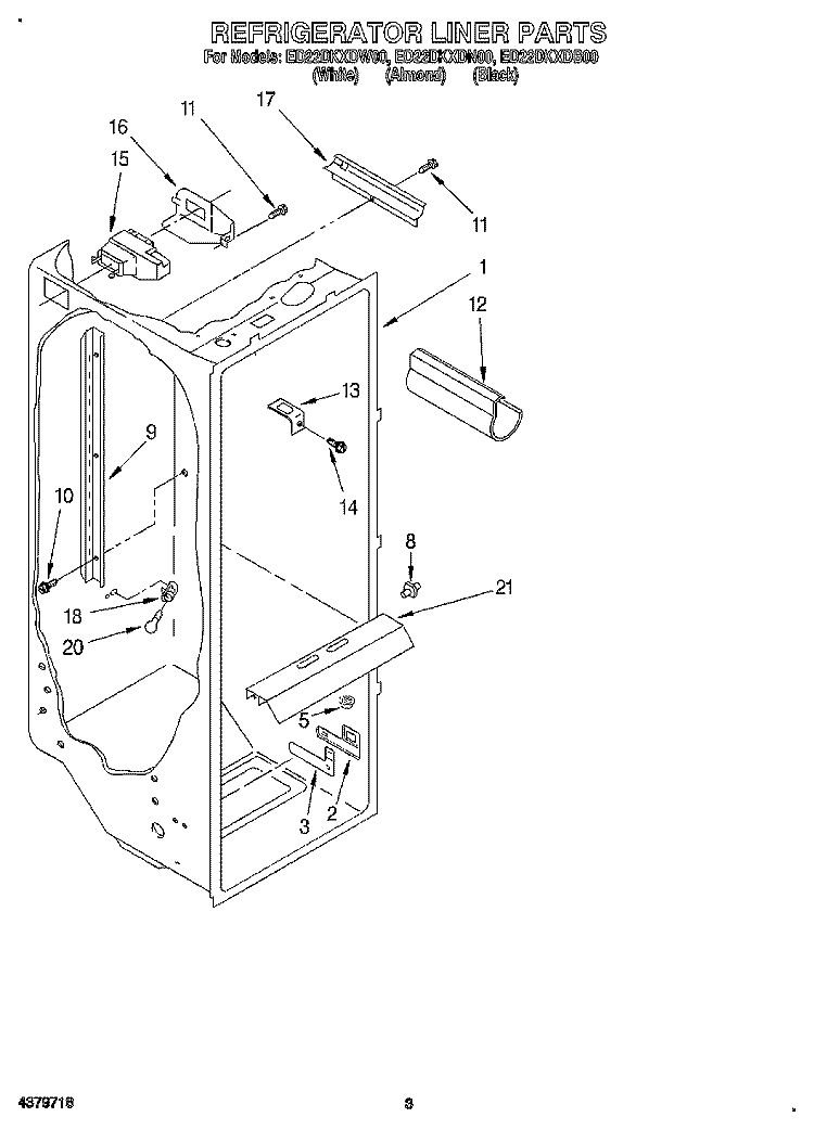 REFRIGERATOR LINER Diagram and Parts List for ED22DKXDB00  Whirlpool Refrigerator