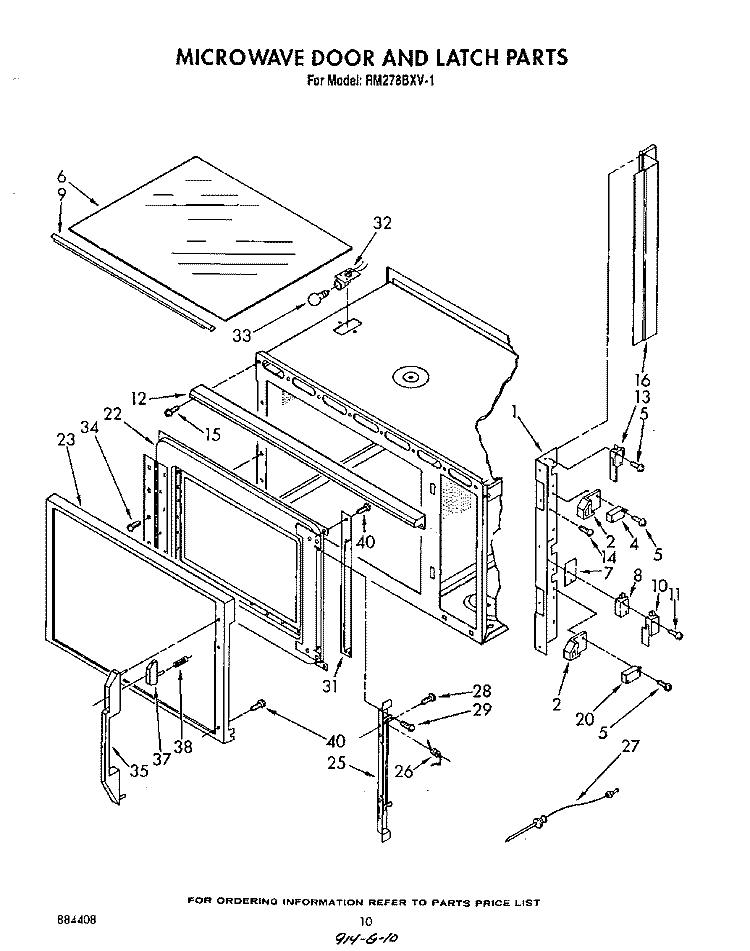MICROWAVE DOOR AND LATCH Diagram and Parts List for RM278BXV1  Whirlpool Microwave Oven Combo