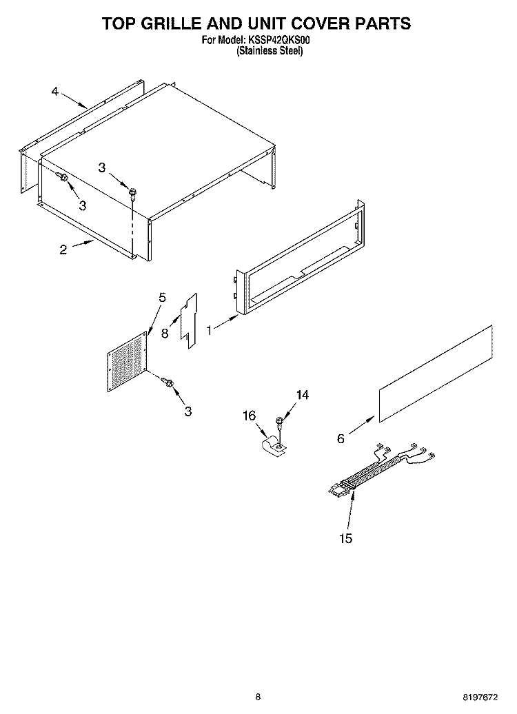 TOP GRILLE AND UNIT COVER Diagram and Parts List for KSSP42QKS00  KitchenAid Refrigerator