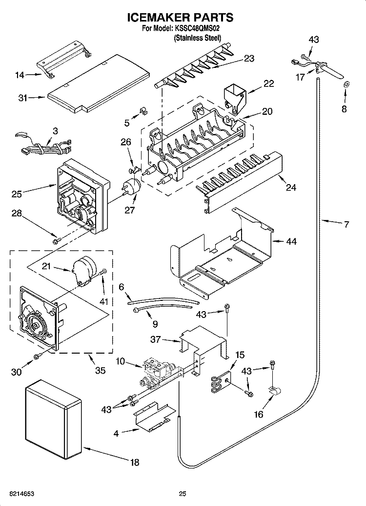 ICEMAKER PARTS Diagram and Parts List for KSSC48QMS02  KitchenAid Refrigerator