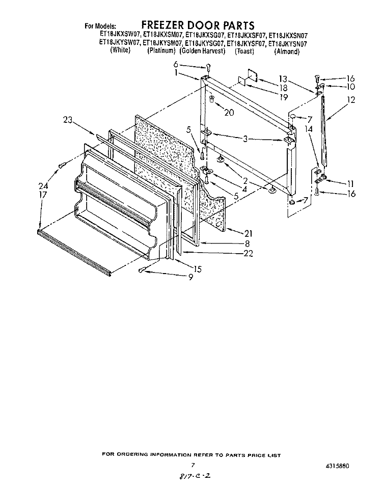 FREEZER DOOR Diagram and Parts List for ET18JKYSG07  Whirlpool Refrigerator