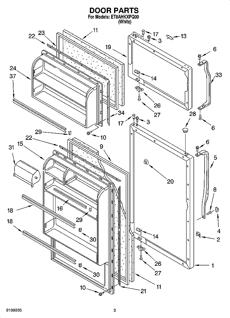 DOOR PARTS Diagram and Parts List for ET8AHKXPQ00  Whirlpool Refrigerator