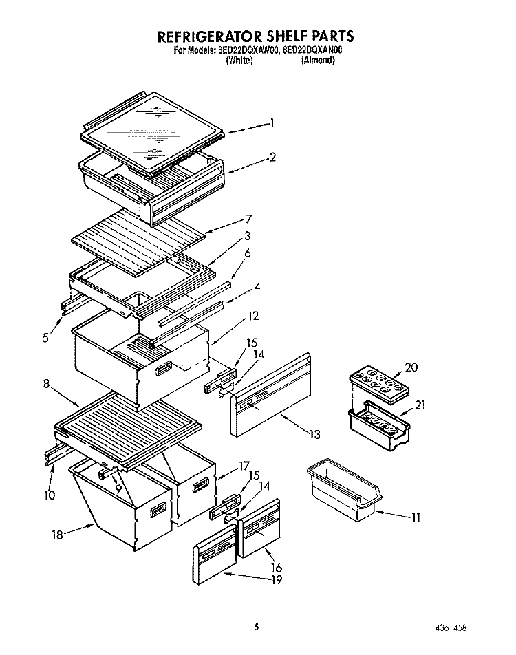 REFRIGERATOR SHELF Diagram and Parts List for 8ED22DQXAN00  Whirlpool Refrigerator