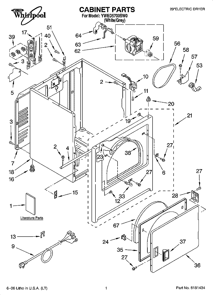 CABINET PARTS Diagram and Parts List for YWED5700SW0  Whirlpool Dryer