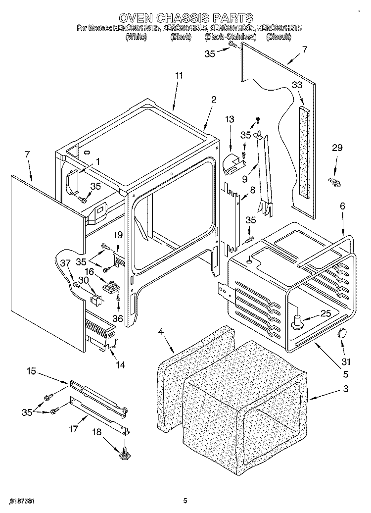 OVEN CHASSIS Diagram and Parts List for KERC607HBT5  KitchenAid Range
