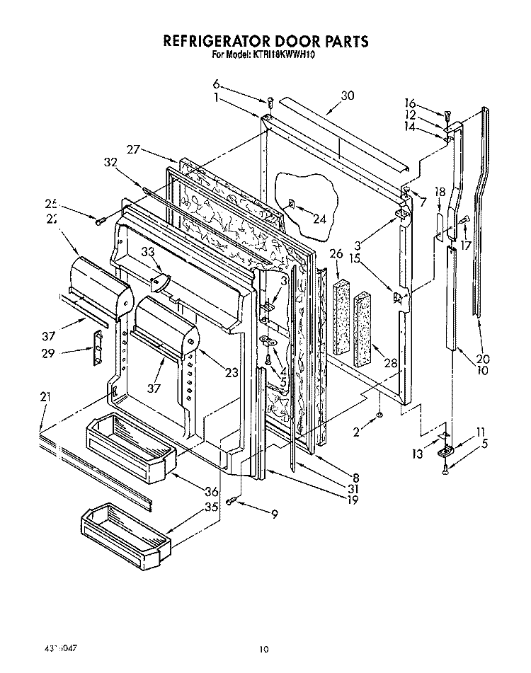 REFRIGERATOR DOOR Diagram and Parts List for KTRI18KWWH10  Whirlpool Refrigerator