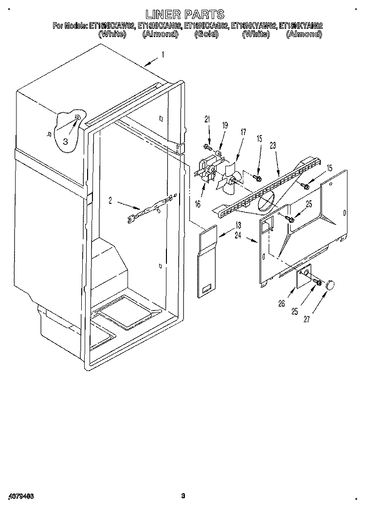 LINER Diagram and Parts List for ET18NKXAN02  Whirlpool Refrigerator