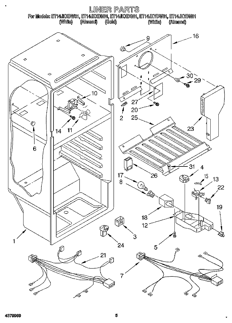 LINER, LIT/OPTIONAL Diagram and Parts List for ET14JKXDW01  Whirlpool Refrigerator