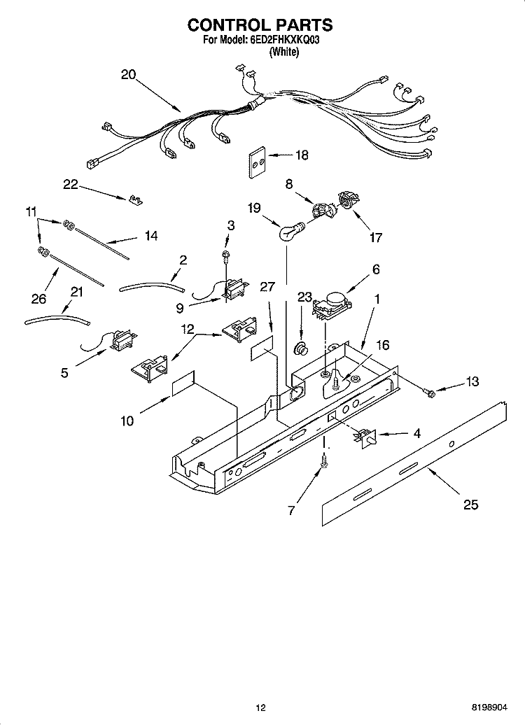 CONTROL PARTS Diagram and Parts List for 6ED2FHKXKQ03  Whirlpool Refrigerator