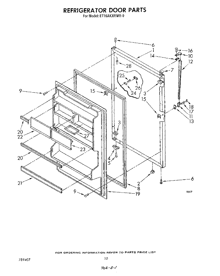 REFRIGERATOR DOOR , NOT ILLUSTRATED Diagram and Parts List for ET16AKXRWR0  Whirlpool Refrigerator