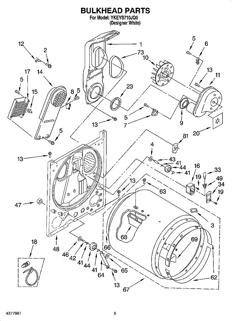 BULKHEAD PARTS Diagram and Parts List for YKEYS710JQ0  KitchenAid Dryer