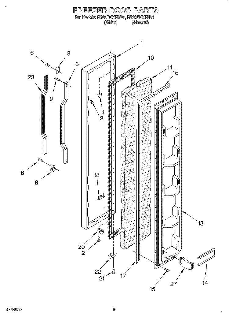 FREEZER DOOR Diagram and Parts List for RS20DKXFN01  Roper Refrigerator