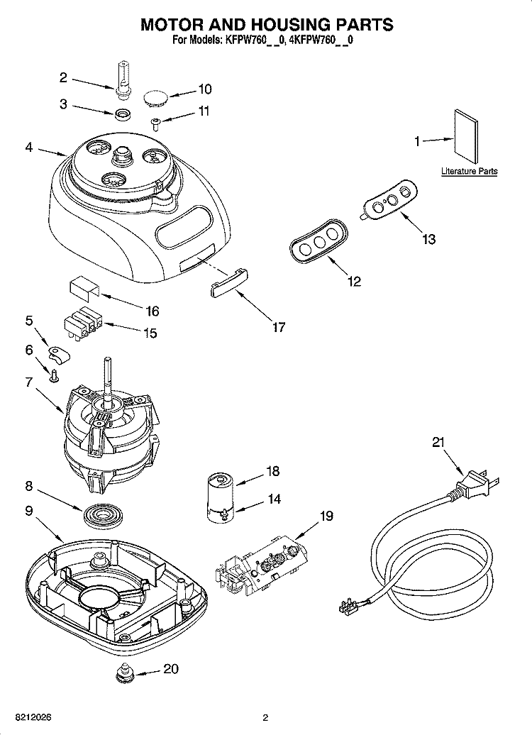 MOTOR AND HOUSING PARTS Diagram and Parts List for 4KFPW760OB0  KitchenAid Food Processor