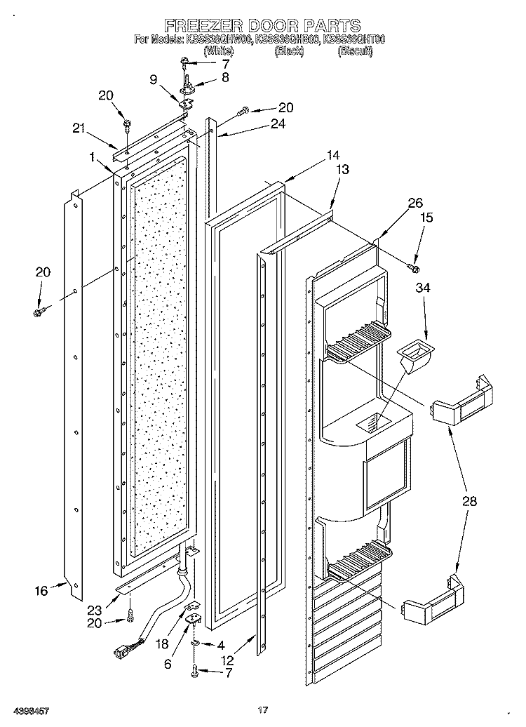 FREEZER DOOR Diagram and Parts List for KSSS36QHW00  KitchenAid Refrigerator