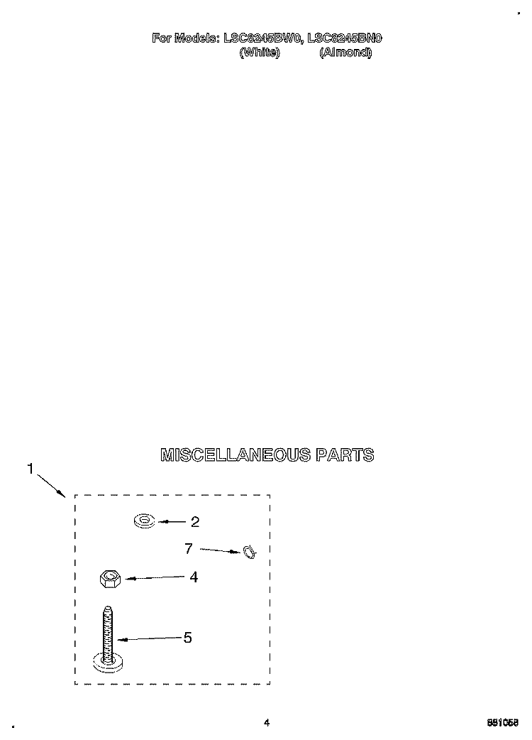 MISCELLANEOUS Diagram and Parts List for LSC8245BN0  Whirlpool Washer