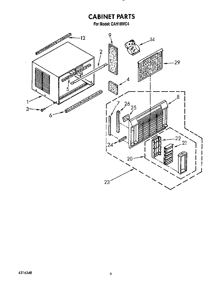CABINET Diagram and Parts List for CAH18WC4  Crosley Air Conditioner