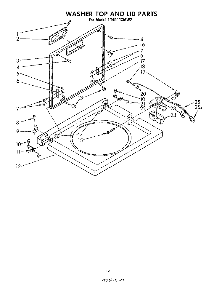 WASHER TOP AND LID Diagram and Parts List for LT4900XMW2  Whirlpool Washer Dryer Combo