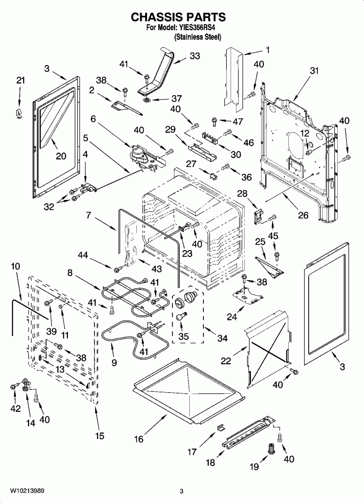 CHASSIS PARTS Diagram and Parts List for YIES366RS4  Whirlpool Range