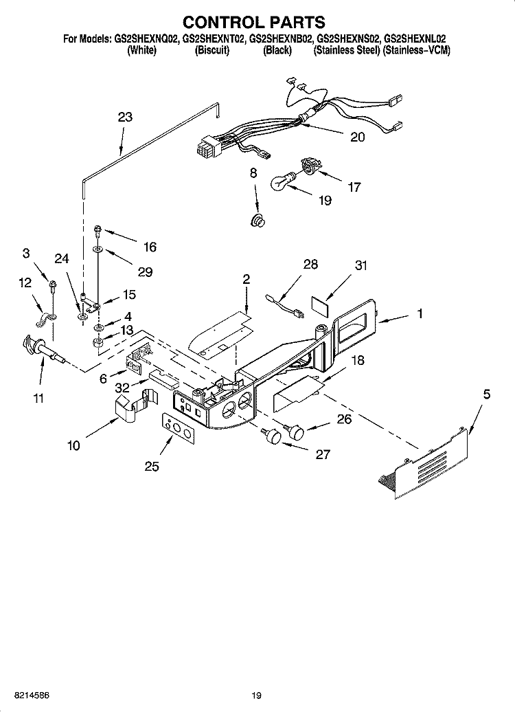 CONTROL PARTS Diagram and Parts List for GS2SHEXNT02  Whirlpool Refrigerator