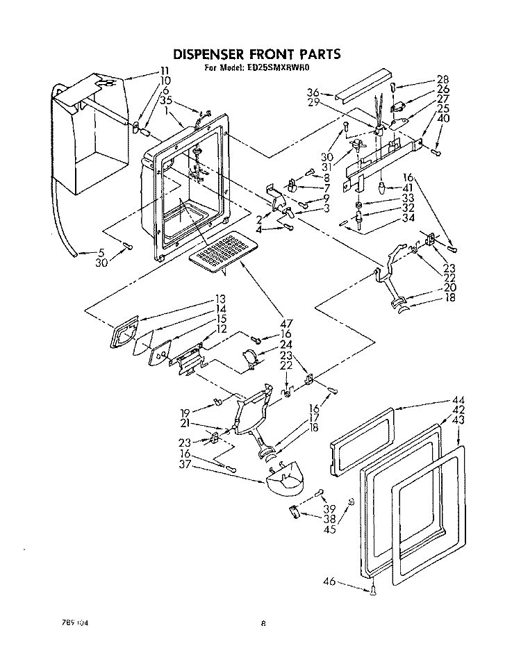DISPENSER FRONT Diagram and Parts List for ED25SMXRWR0  Whirlpool Refrigerator