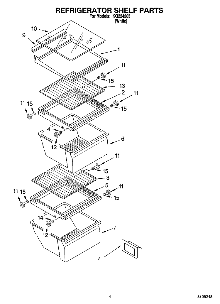 REFRIGERATOR SHELF PARTS Diagram and Parts List for IKQ224303  Inglis Refrigerator