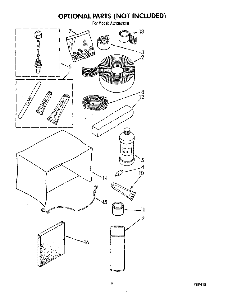 OPTIONAL Diagram and Parts List for AC1352XT0  Whirlpool Air Conditioner