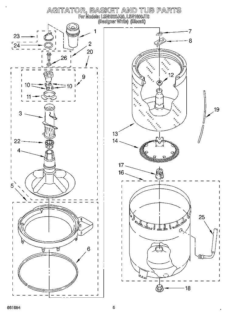 AGITATOR, BASKET AND TUB Diagram and Parts List for LSN1000JT0  Whirlpool Washer