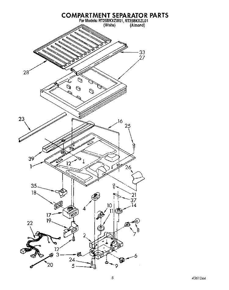 COMPARTMENT SEPARATOR Diagram and Parts List for RT25BKXZW01  Roper Refrigerator