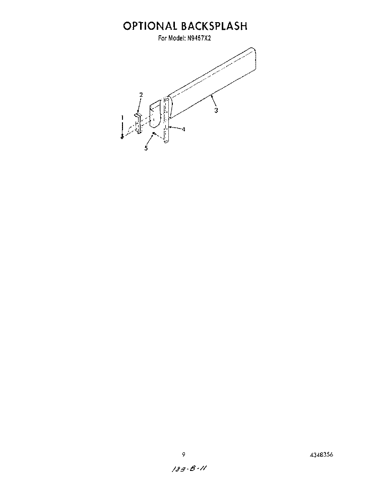 BACKSPLASH Diagram and Parts List for N9457X2  Roper Range