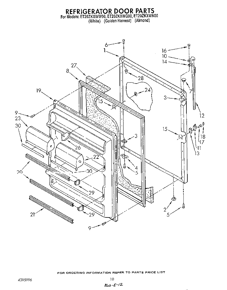 REFRIGERATOR DOOR , NOT ILLUSTRATED Diagram and Parts List for ET20ZKXWG00  Whirlpool Refrigerator
