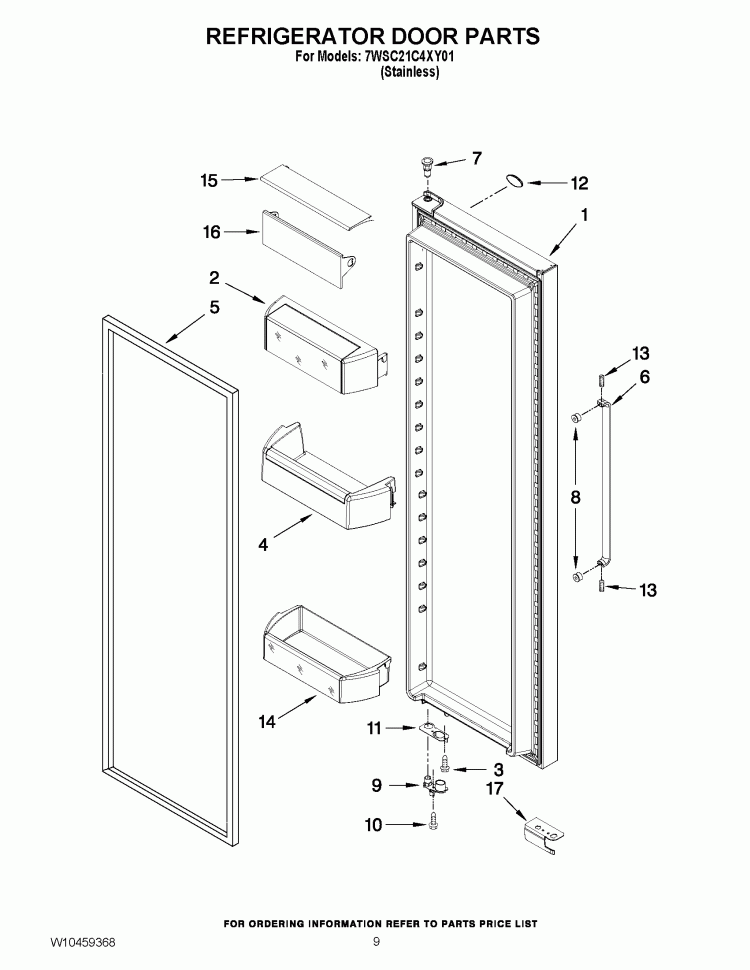 REFRIGERATOR DOOR PARTS Diagram and Parts List for 7WSC21C4XY01  Whirlpool Refrigerator