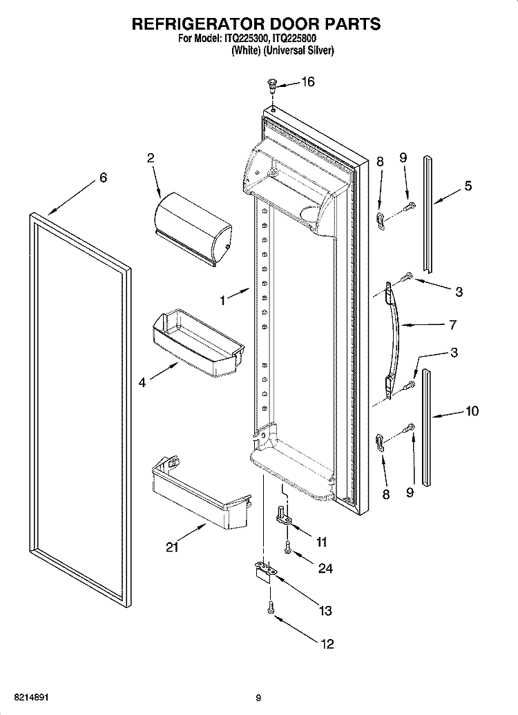 REFRIGERATOR DOOR PARTS Diagram and Parts List for ITQ225300  Inglis Refrigerator
