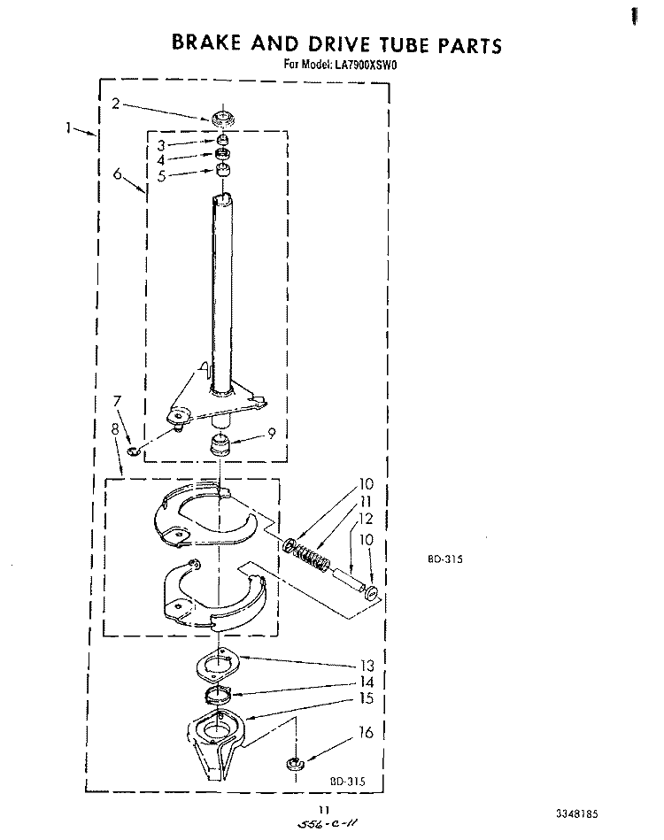 BRAKE AND DRIVE TUBE Diagram and Parts List for LA7900XSW0  Whirlpool Washer