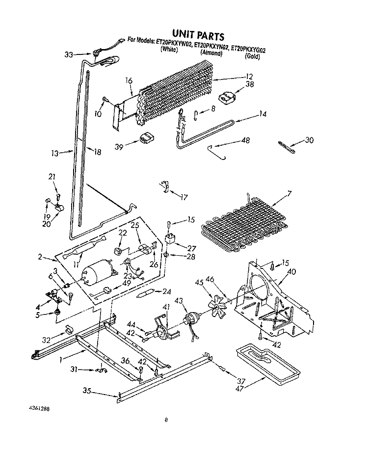 UNIT Diagram and Parts List for ET20PKXYN02  Whirlpool Refrigerator