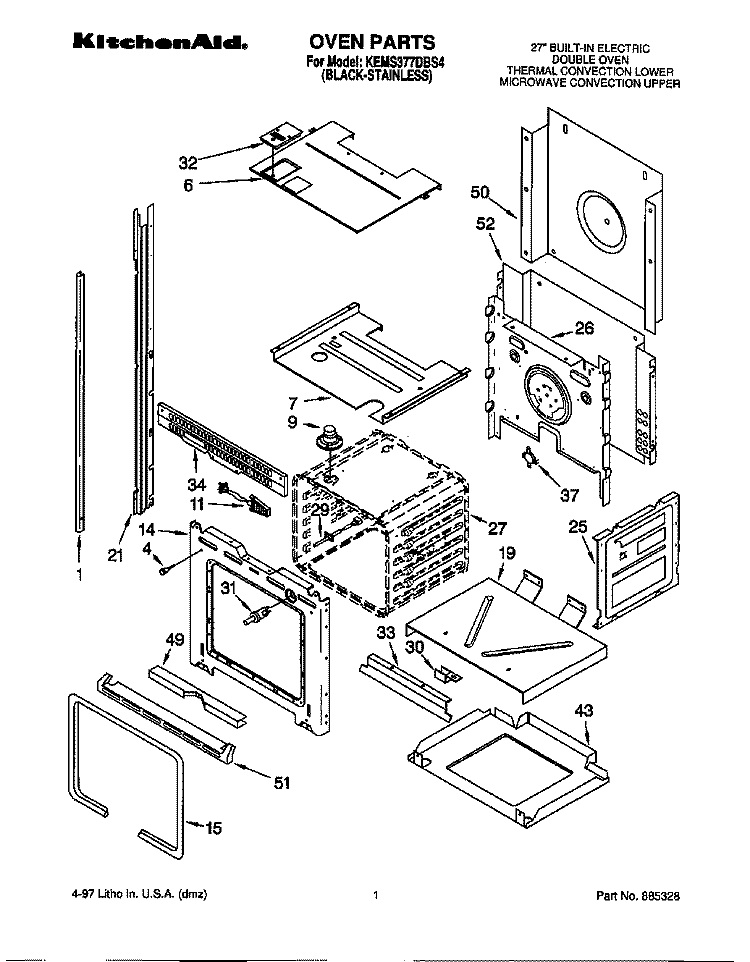 OVEN Diagram and Parts List for KEMS377DBS4  KitchenAid Microwave Oven Combo