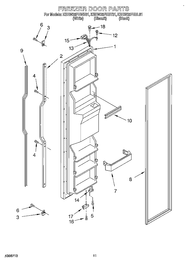 FREEZER DOOR Diagram and Parts List for KSRW25FHBT01  KitchenAid Refrigerator