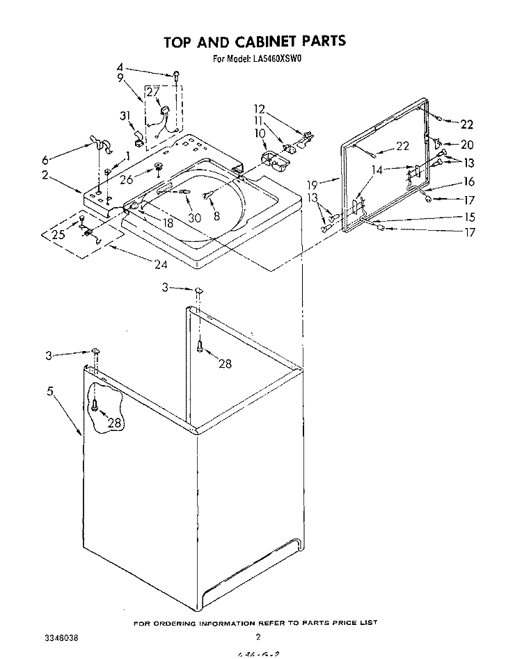 TOP AND CABINET, LITERATURE AND OPTIONAL Diagram and Parts List for LA5460XSW0  Whirlpool Washer