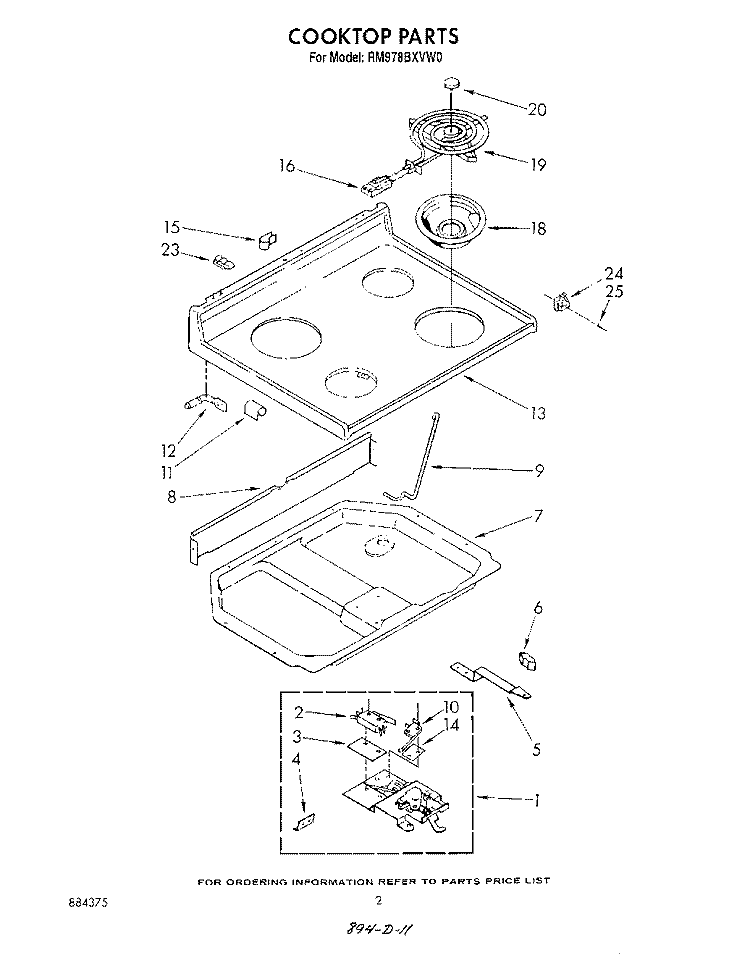 COOK TOP Diagram and Parts List for RM978BXVN0  Whirlpool Microwave Oven Combo