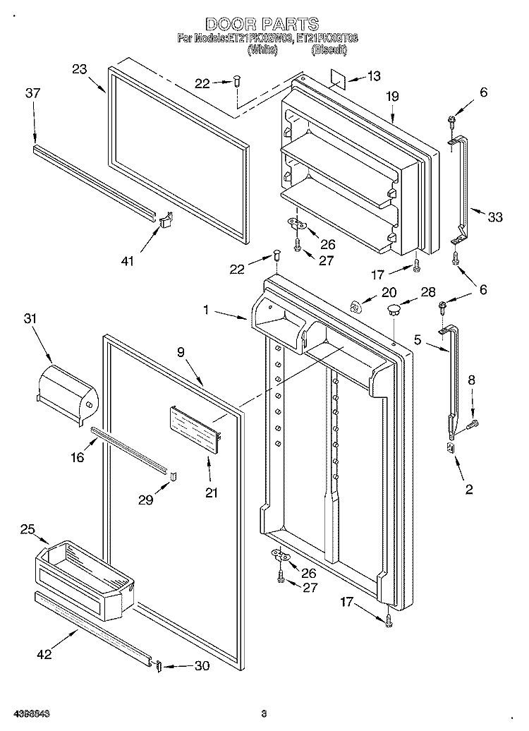 DOOR Diagram and Parts List for ET21PKXGW03  Whirlpool Refrigerator