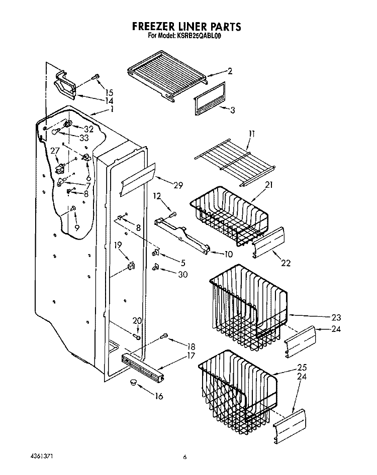FREEZER LINER Diagram and Parts List for KSRB25QABL00  KitchenAid Refrigerator