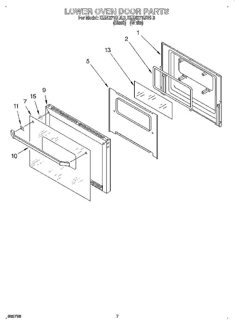 LOWER OVEN DOOR Diagram and Parts List for KEBI271BBL3  KitchenAid Wall Oven