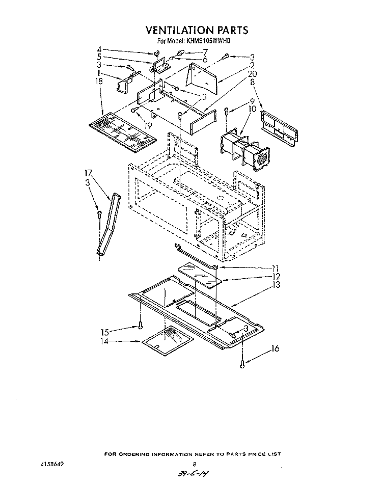 VENTILATION Diagram and Parts List for KHMS105WWH0  KitchenAid Microwave