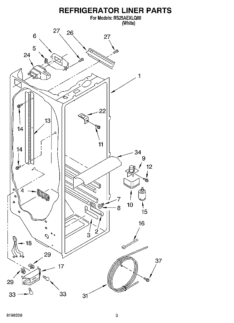 REFRIGERATOR LINER PARTS Diagram and Parts List for RS25AEXLQ00  Roper Refrigerator